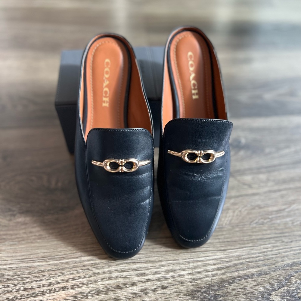 Coach Sienna Loafer, Black Leather with Gold Detail